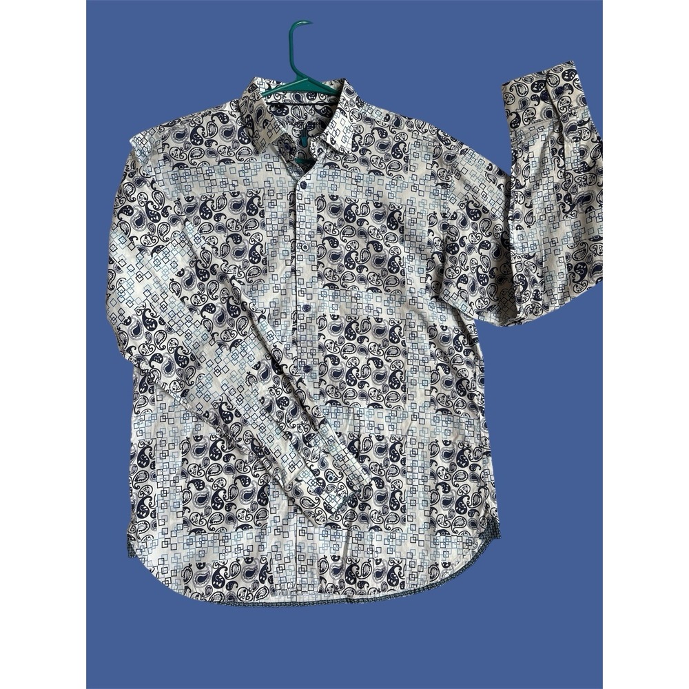 Luchiano Visconti 100% Cotton Shirt Men's L Blue Paisley Geometric‎ Turkey EUC